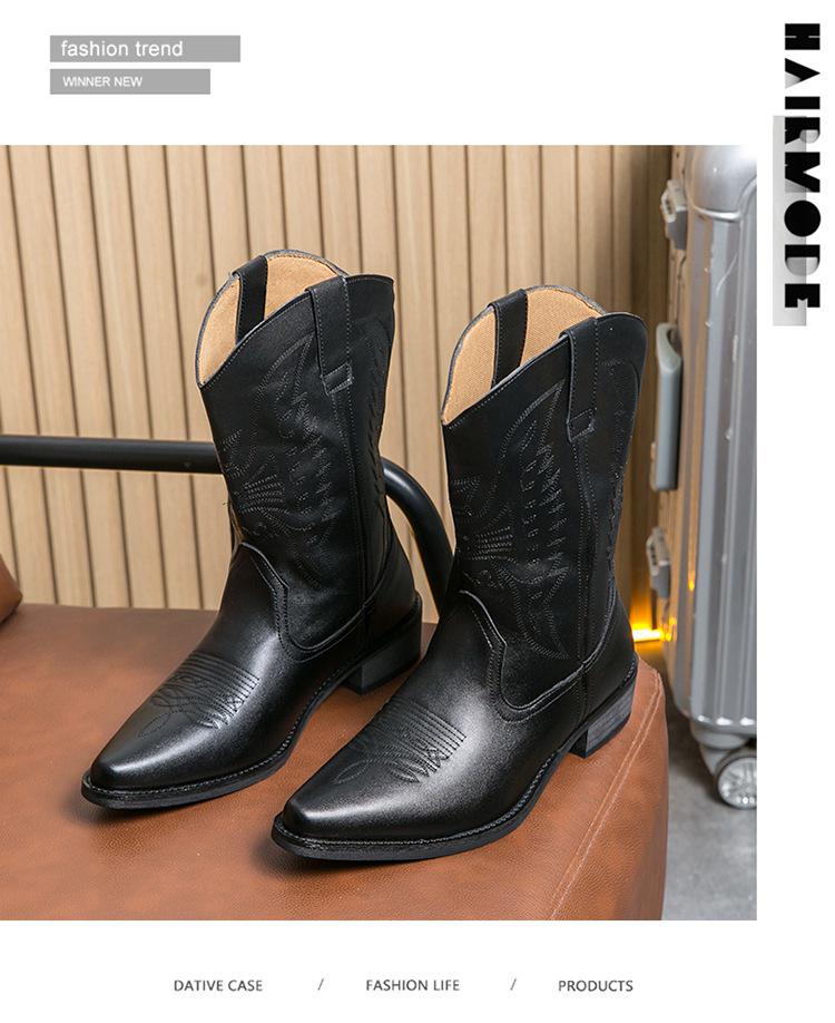 Stivali da Cowboy Western in Pelle Retrò da Uomo, Punta Acuta, Taglia Grande, Tacco in Legno, Stile Cavaliere.