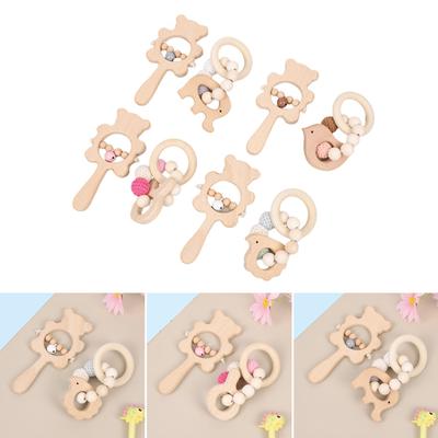 Baby Rattle Drum HandBell Wooden Rattle Teether Crochet Bead Bracelets Early Learning Teething Toy Infant Accessories