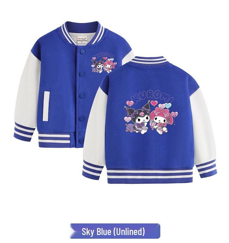 Kuromi Children's Baseball Jacket - Autumn/Winter Fashion, Girls' Plus Velvet Top, Medium & Large Sizes.