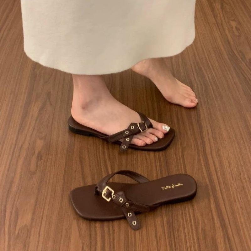 

Niche flip-flops shoes for women s summer wear new fashion with skirts, beach cool slippers for children 40 коричневый