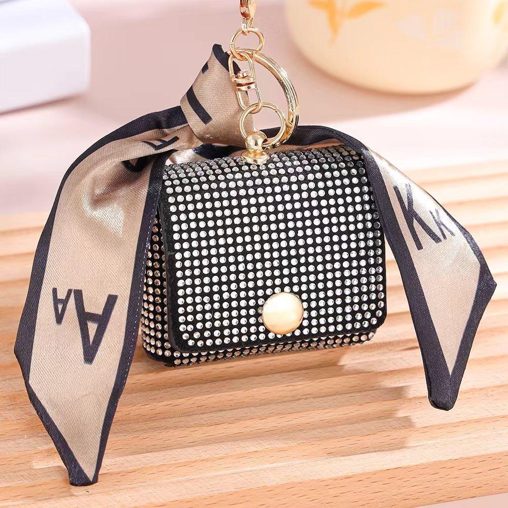 Shiny Diamond Mini Coin Purse Key Chain Lipstick Bag with Flap Storage Bag Portable Travel Makeup Bag Earphone Bag Mom Gift