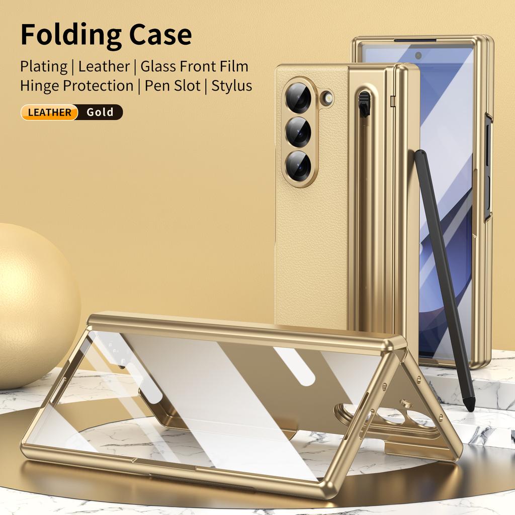 VIETAO Pink Leather Mobile Phone Cases For Samsung Galaxy Z Fold 7 Case With Pen, Full Protection Z Fold 6 Cover With Glass Film