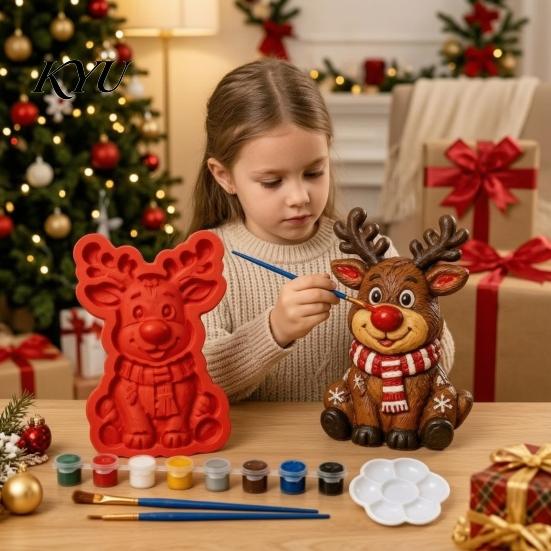 Creative DIY Home Decor Christmas Stepping Stone Mold, Silicone Tree Santa Wreath Gingerbread Man Design, Durable Casting Tray Non Stick Reusable Mold
