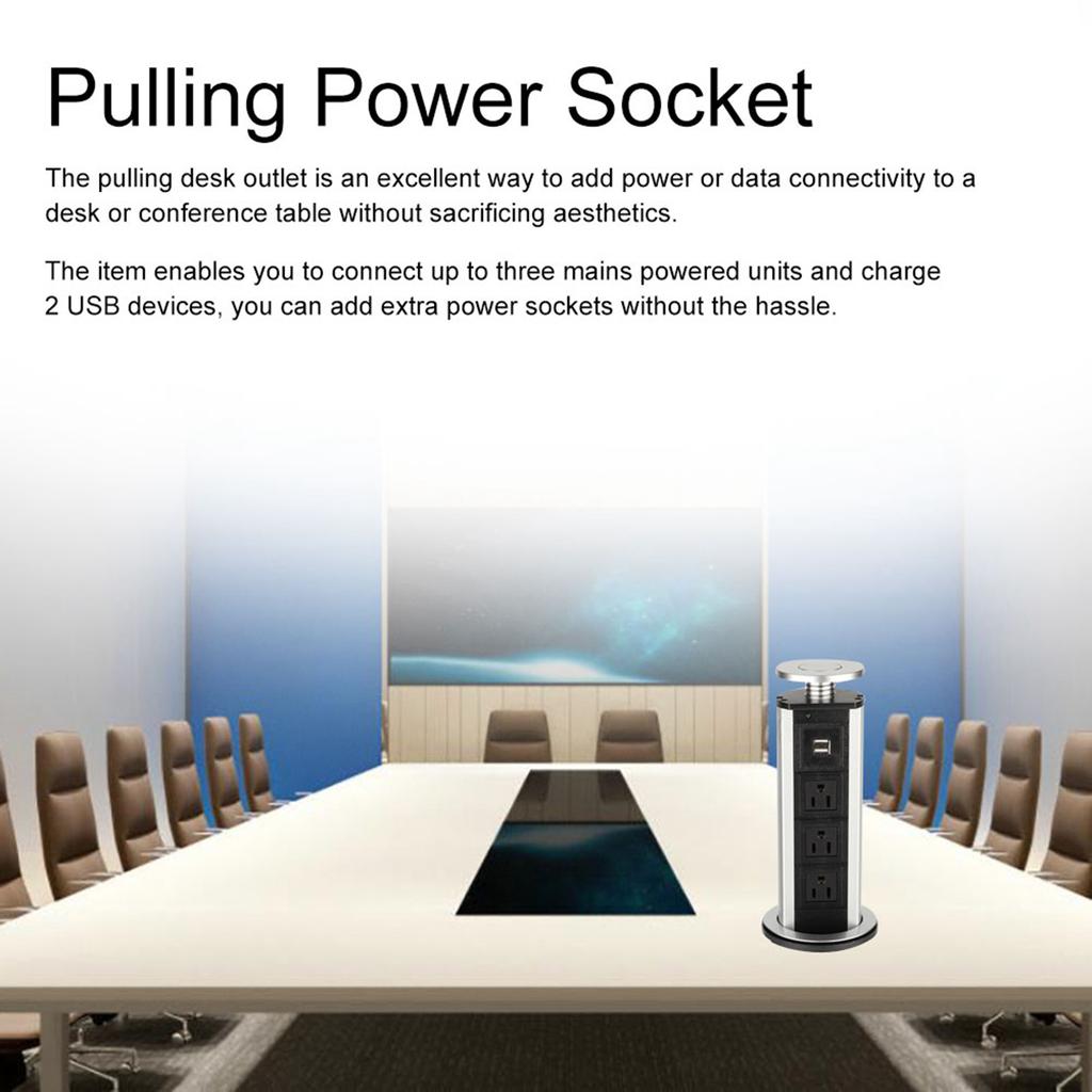 3 Power Socket 2 USB Port Charging Desktop Kitchen Table Retractable Electric Socket