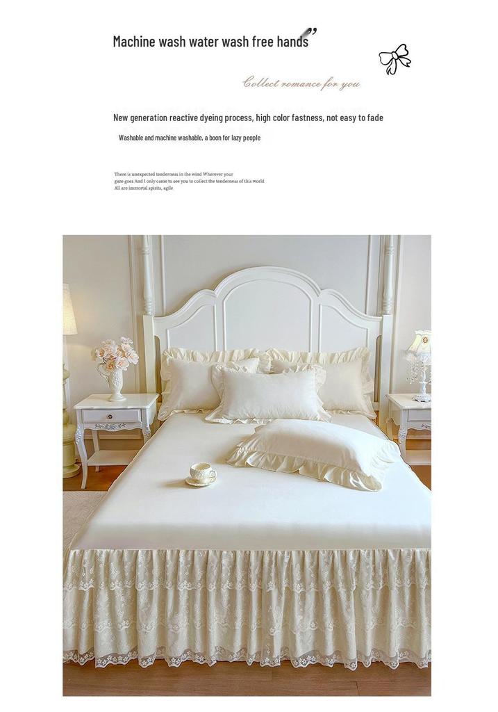 European Style Lace Trim Bed Skirt: Anti-slip, Single Piece Cover for 1.5m-2.2m Beds