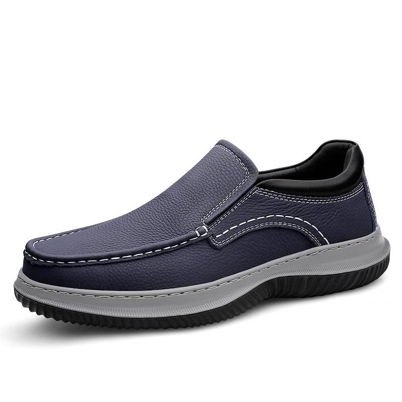 

Мужская обувь осень первый слой коровьей кожи нога повседневная обувь резиновая мягкая подошва мягкая кожа мужская повседневная кожаная обувь кроссовки для папы 46 синий