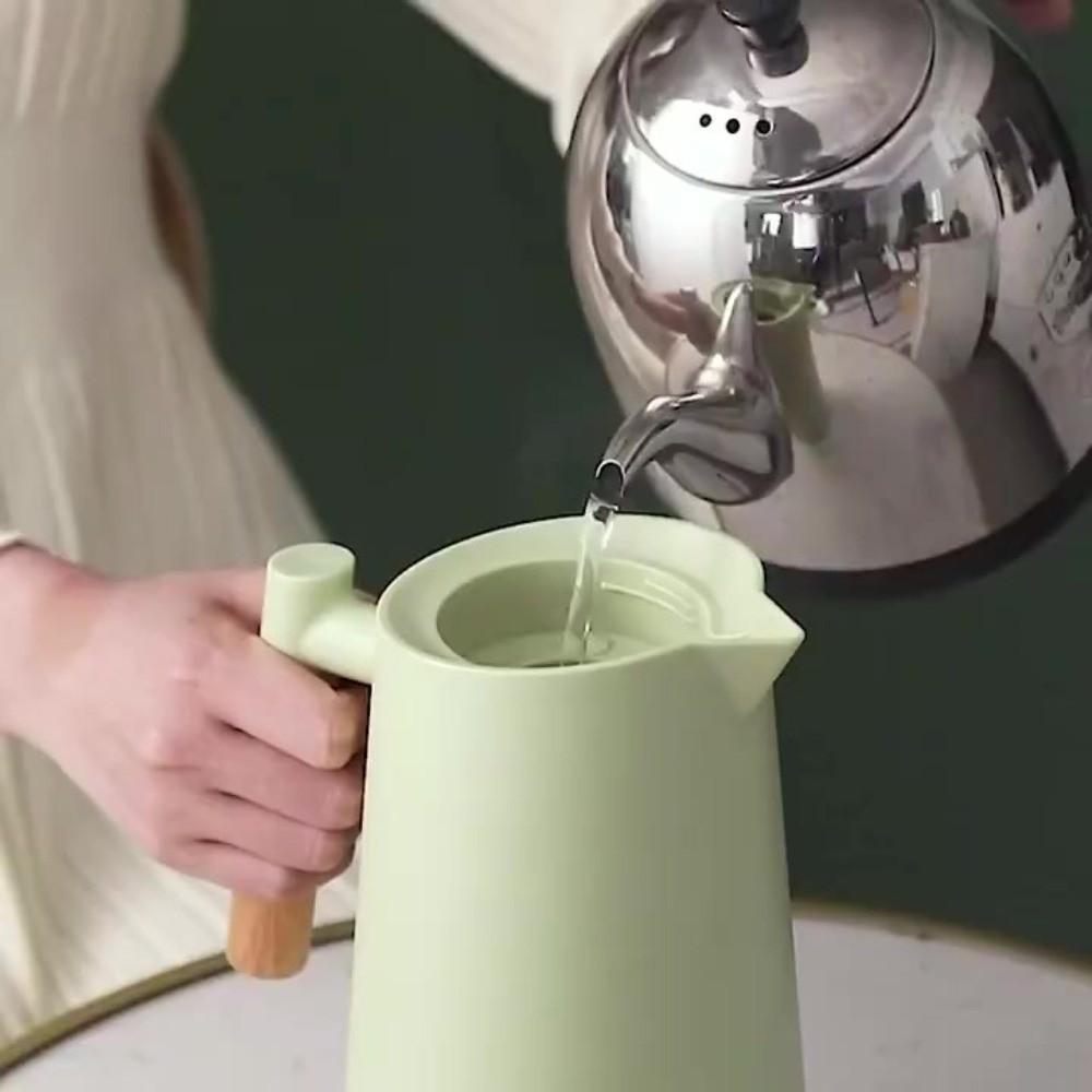 New Temperature Display Vacuum Thermal Flask 1 L Wooden Handle Insulation Kettle Large Capacity with Lid Tea Pot