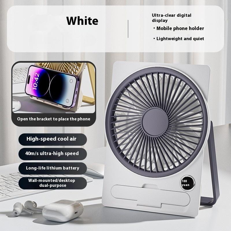 Ultra Thin Mini Fan Usb Rechargeable Card Fan Lcd Digital Display 5-Speed Adjustment Hanging Stand Dual Use Desktop Fan