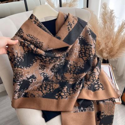 Leopard Print Long Scarf Korean Version Versatile Warm Imitation Cashmere Scarf Women'S Thickened Women'S Scarf Cape Shawl