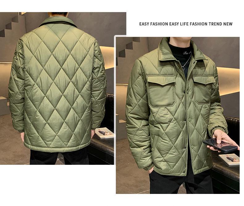 2024 Winter Men's Plus Size Quilted Jacket: Loose Fit, Solid Color, Two-Way Zipper, Warm Cotton
