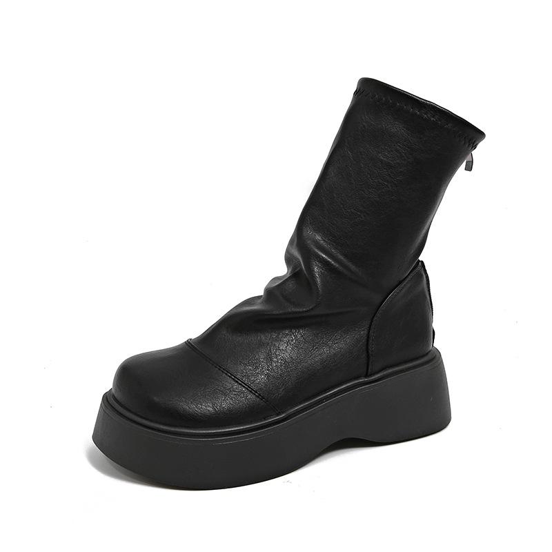

Yueyu short boots women s spring and autumn 2025 new Internet celebrity versatile zipper muffin thick bottom non-slip thin boots tide 40 чёрный