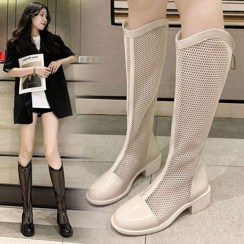 White boots women's new breathable hollow mesh boots summer thin mesh boots thin boots knight boots