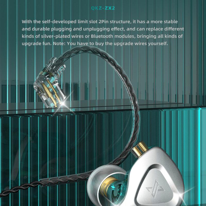 QKZ ZX2 Ear -in -ear Headphones Metal Headphone Cable Control Heavy Bass Headset Mobile Phone Running Headset