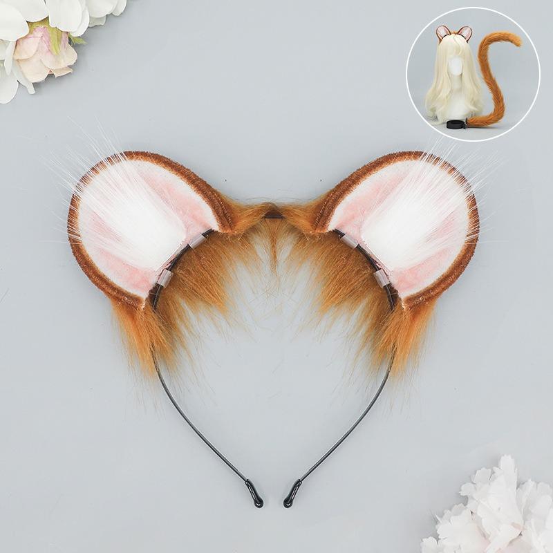 Handmade Simulated Hamster Ear Headband Cos Beast Ear Tail Set Lolita Kc Plush Cute Hamster Headdress