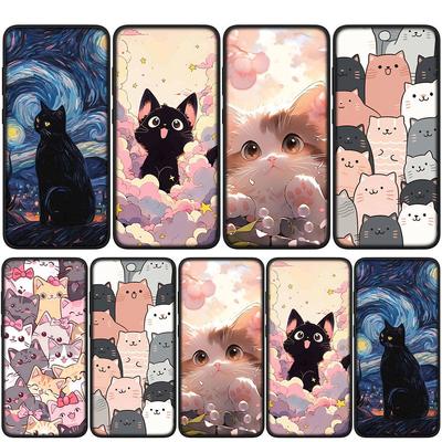 For Samsung Galaxy S24 S23 iPhone 16 15 14 Xiaomi Redmi Note 13 12 11 10 8 Plus 9 Pro Max X XR A15Phone Case Anime Cat Meow Lovely OPPO Huawei Cover