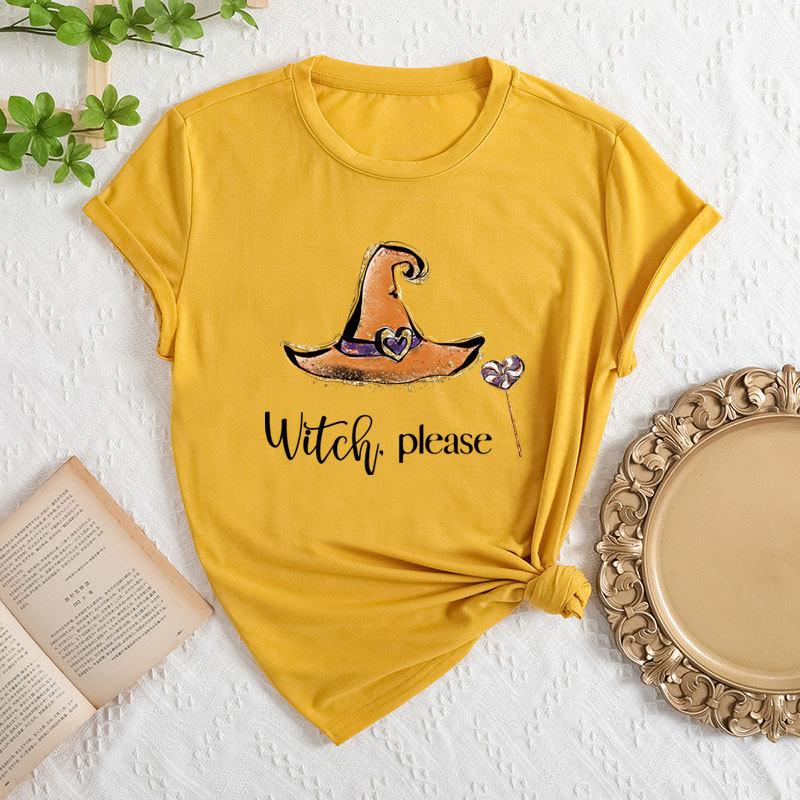 Summer women's fashionable magic hat printed short sleeved casual loose cotton round neck top