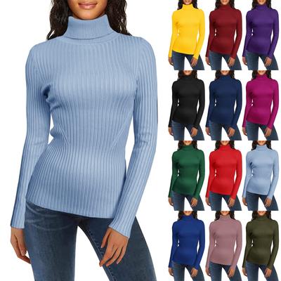 Moda feminina gola alta cor sólida malha suéter top pulôver suéter casual