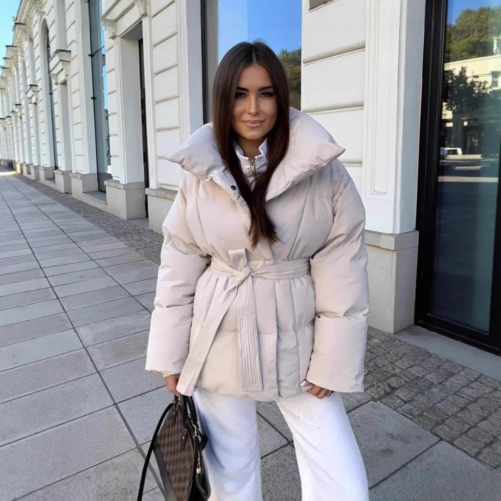 European and American women's clothing keeps warm and closes the waist, long sleeves tie the waist, loose and solid color fashionable autumn and w