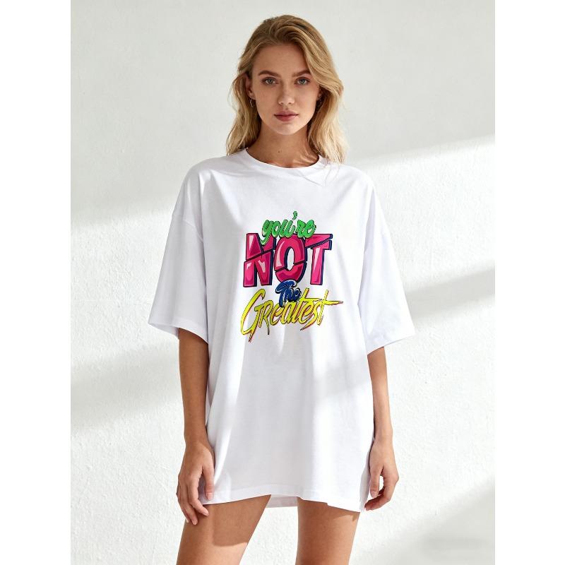 

Оверсайз футболка черная с принтом текста Ты не самый великий Повседневный уличный модный топ XXXXL белый