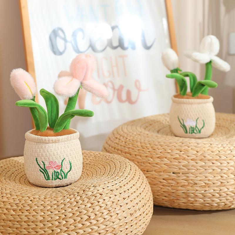 Flowers Green Plant Plush Toy Stuffed Potted Flower Dandelion Lily Iris Tulip Anthurium Orchid Strawberry Home Decor Gift