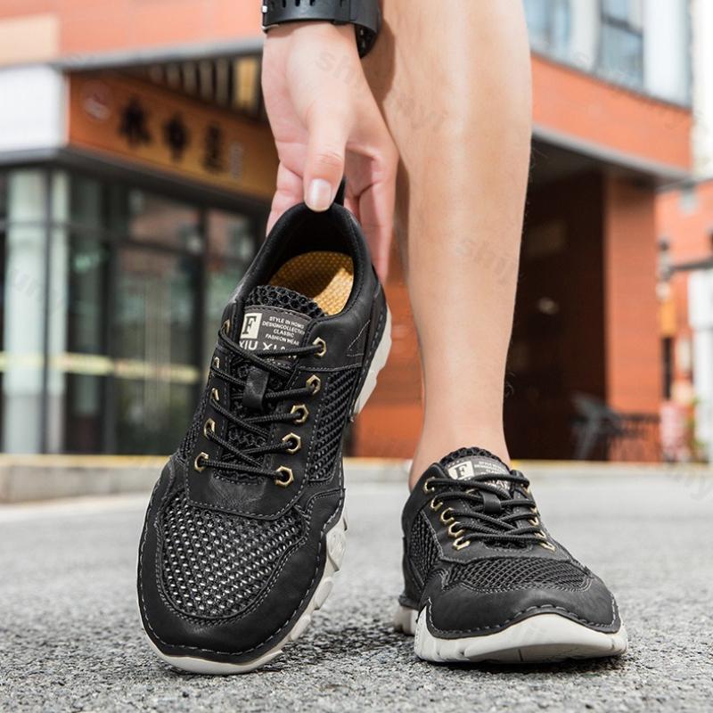Fashion 2025 New Outdoor Men's Fashion Trend Lace-up Shoes Summer Mesh Breathable Casual Comfortable Lightweight Hiking Flat Sneakers