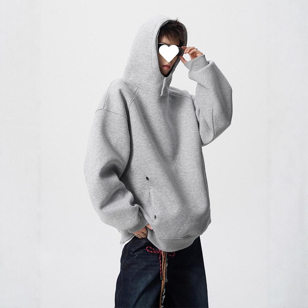 Men's American-Style Heavyweight Half-High Collar Button-Up Hoodie - Autumn/Winter Trendy, Loose Fit, Plus Velvet, Thickened Jacket.