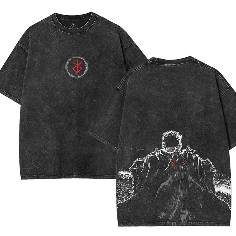 

Горячее Аниме Берсерк Гатс Одежда Мужчины Женщины Футболки с Коротким Рукавом Выстиранный Хлопок Футболка Ретро Оверсайз Футболка Харадзюку Мужская Футболка XXL чёрный