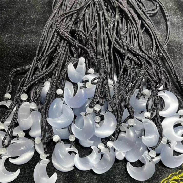 Lace Up Rope Necklace Cat Eye Moon Pendant Necklace Chinese Style Jewelry Gift
