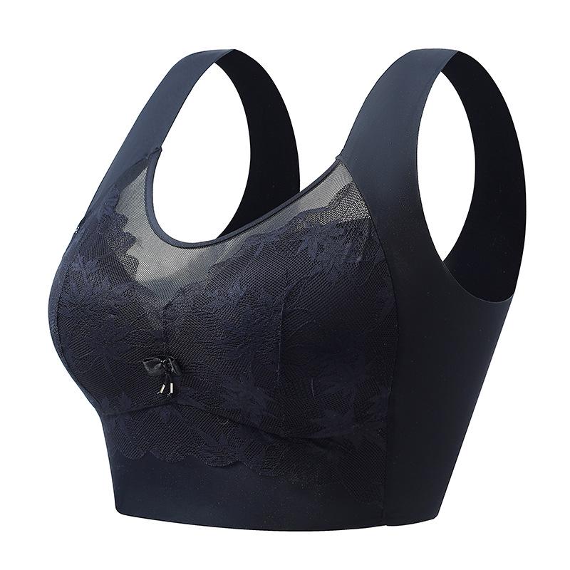Lace Mesh Seamless Vest-Style Wire-Free Plus Size Bra with Beautiful Back Design