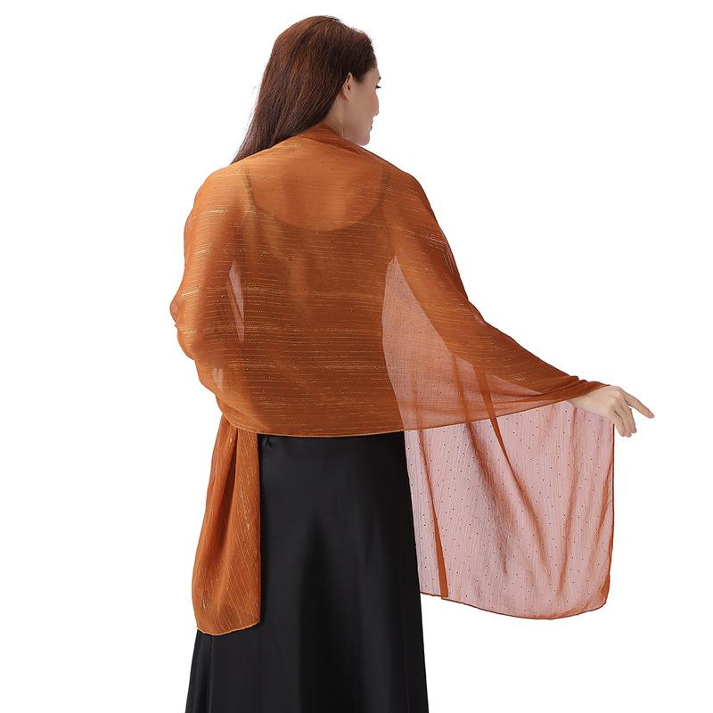 Șal elegant 70*200cm pentru femei Formal, Șifon transparent ușor, cu strasuri și fir argintiu