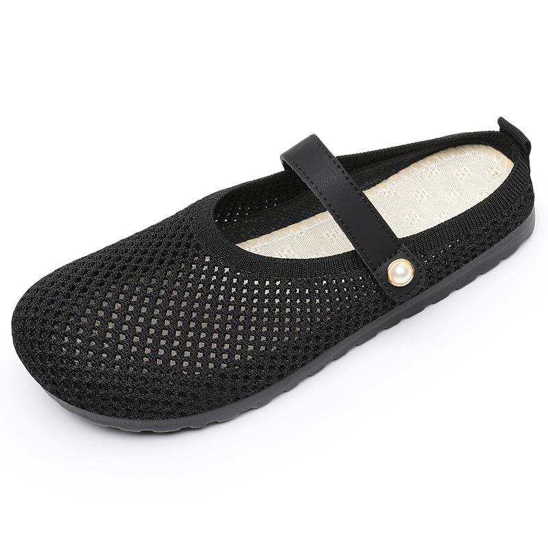 

Сандалии на плоской подошве женские летние дышащие полые повседневные туфли полутапочки для дома среднего возраста удобные туфли 41