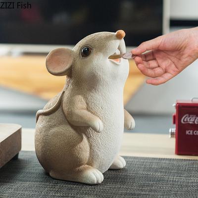 Lovely Mouse Piggy Bank Child Savings Jar Desk Decoration Ornaments Creative Animal Resin Sculpture Room Aesthetic Decor