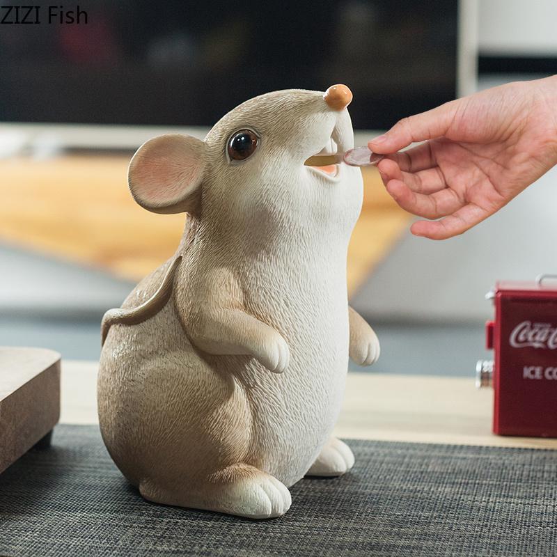 Lovely Mouse Piggy Bank Child Savings Jar Desk Decoration Ornaments Creative Animal Resin Sculpture Room Aesthetic Decor