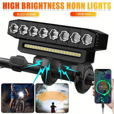 LED-Fahrradscheinwerfer mit 130 dB Klingel, Fahrrad-Frontlicht, wiederaufladbare Powerbank, mehrere Modelle, Fahrradlampe für Mountainbikes und Rennräder