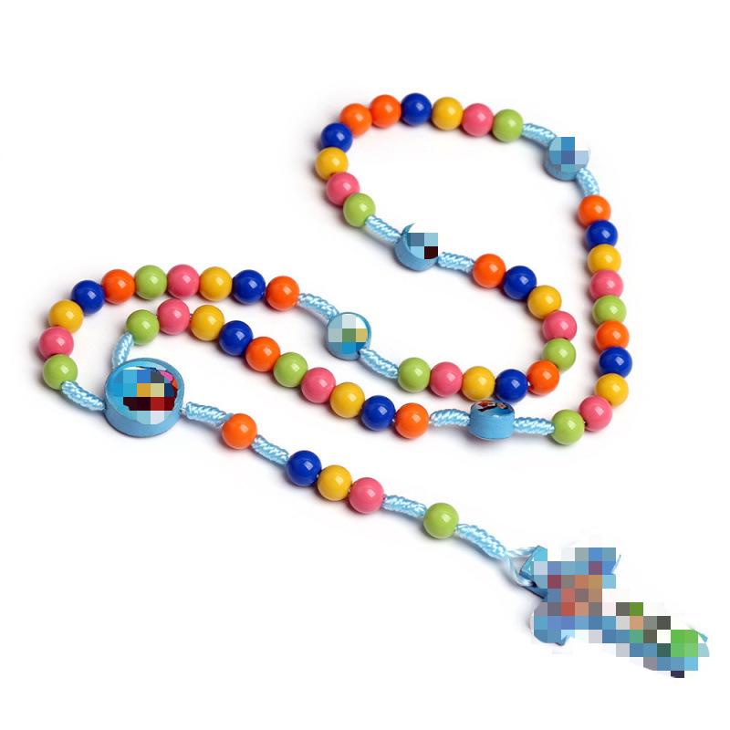 Colorful Beaded Cartoon Cross Rosary Necklace for Kids