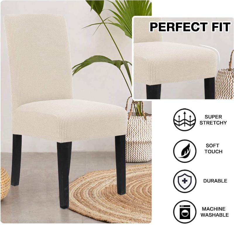 Stretch Dining Chair Covers Feature Textured Checked Jacquard Fabric Parsons Chair Slipcover Thick Chair Protectors