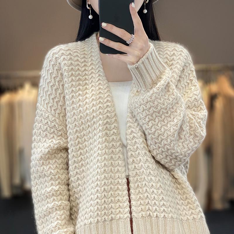 Women's Wool Knit Loose Cardigan - Autumn/Winter 2022 Fashion, Thick Short Jacket