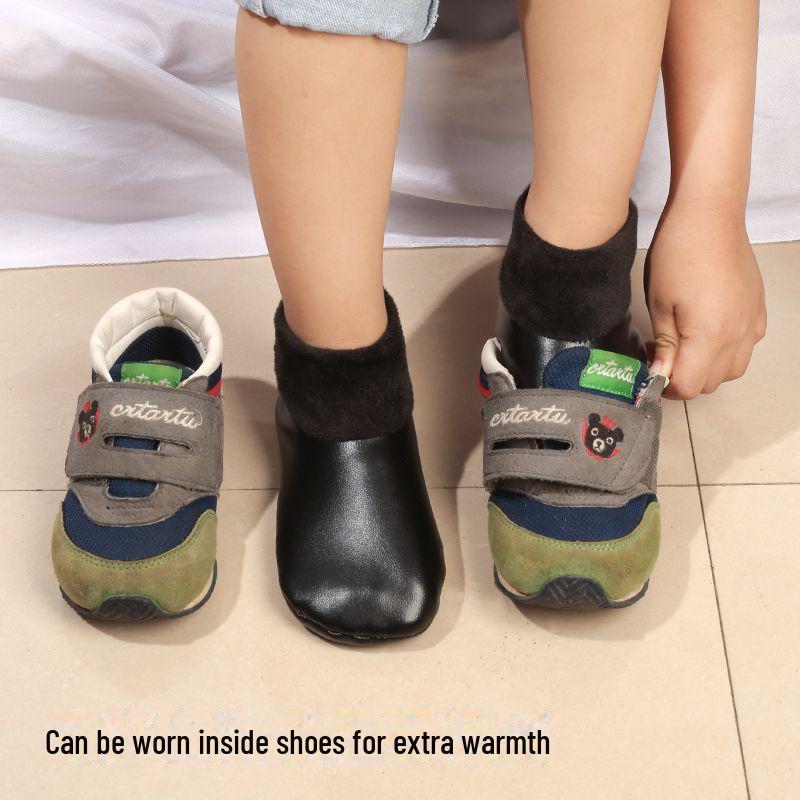 Șosete din piele antiderapante de pluș pentru sugari – îngroșate, impermeabile, îmbrăcăminte de interior pentru primăvară, toamnă, iarnă