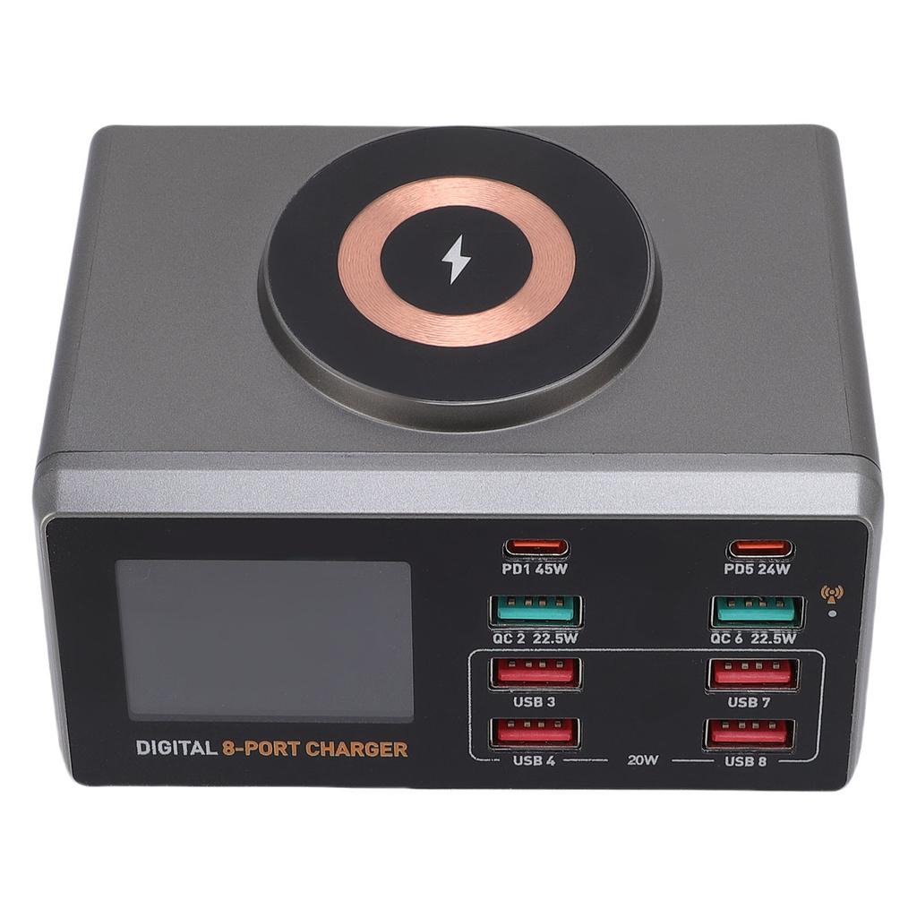 USB Charging Station with 15W Wireless Charger 100W Smart APP Control 8 Port USB Charging Hub for Phone Tablet Laptop