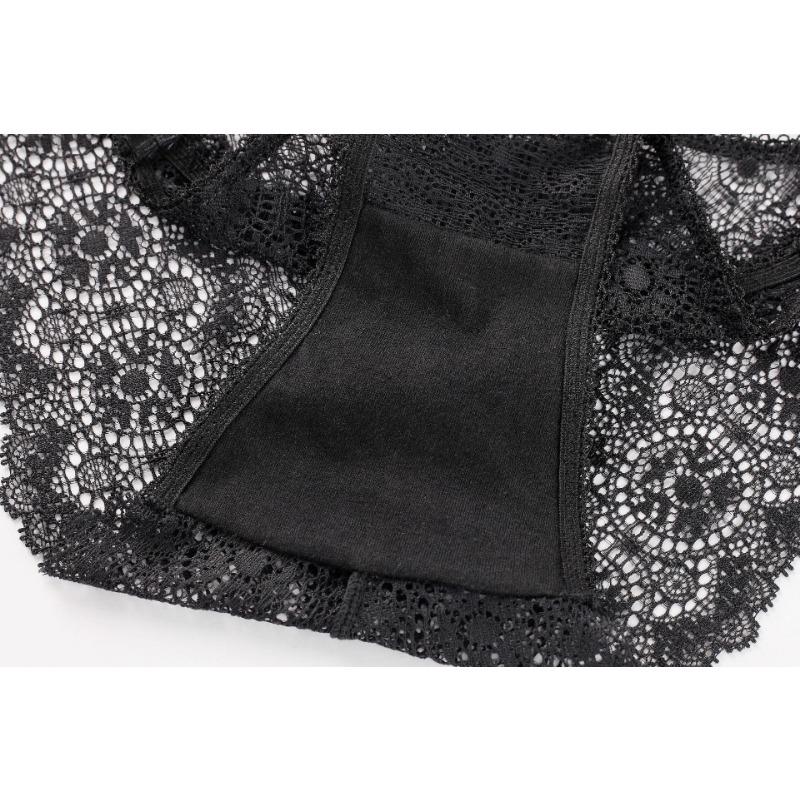 Women French Style Sexy Sheer Lace Low Waist Cotton Crotch Brief Panties