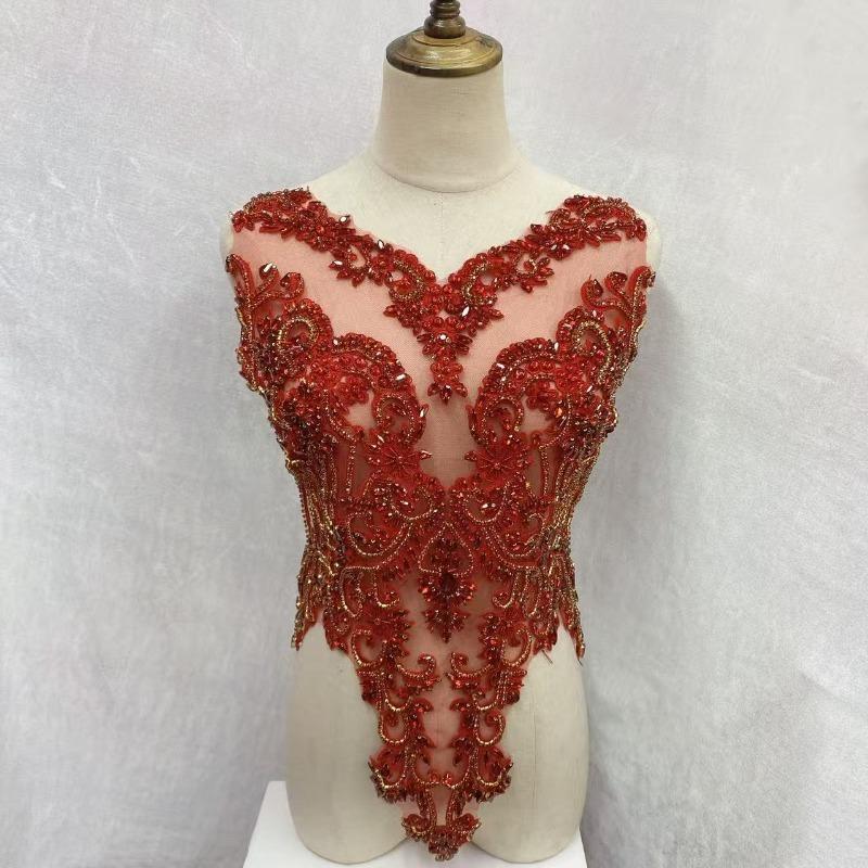 22 Colors Hand-Sewn Glass Rhinestone Beaded Embroidered Mesh Applique Patches for Dress Decoration Clothing Accessories