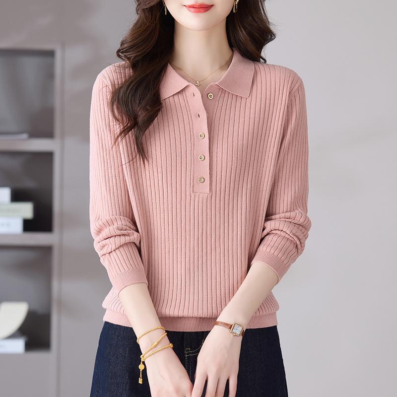 Women's Polo Collar Lapel Sweater - Autumn/Winter Casual Knit Pullover