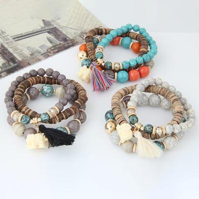 3ks/Sada Elastické Lano Vícevrstvé Pryskyřice Dámské Náramky Dámské Bohemia Slon Třásně Korálky Náramky Šperky