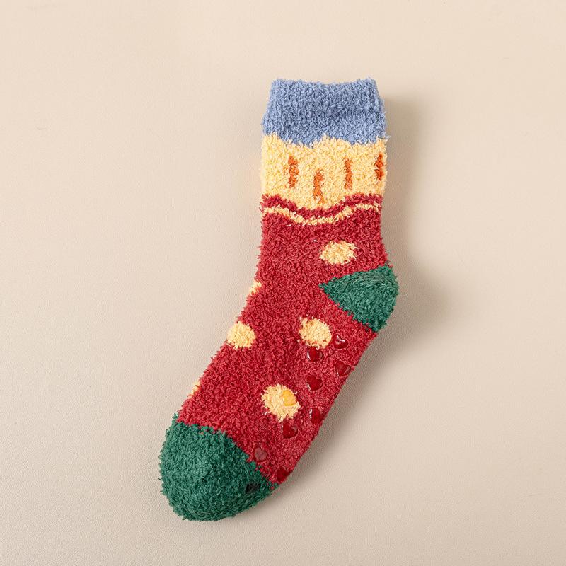 

Christmas Series Fleece Socks Women S Winter Thickened Warm Coral Fleece Home Floor Socks Silicone Non-Slip Women S Socks Long One size fits all красный