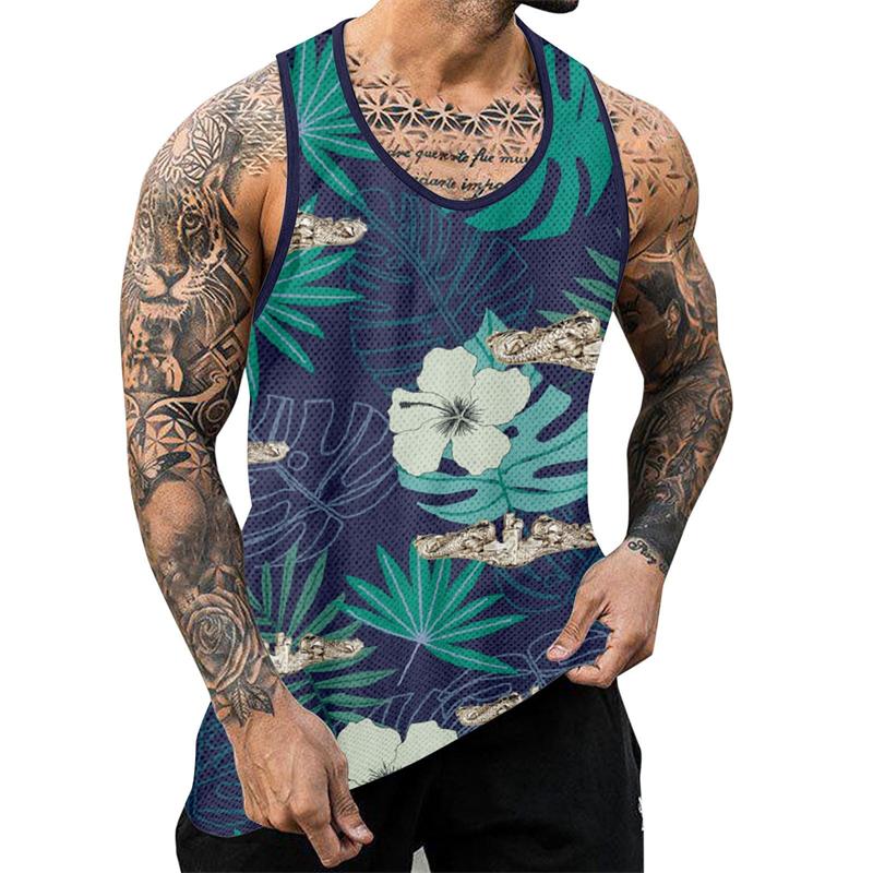 Palm Tree Graphic Tank Top For Men 3D Print Sleeveless Beach Hemp Palm Pattern Tops Paint Vest Hawaii Colorful Pigment T-shirt