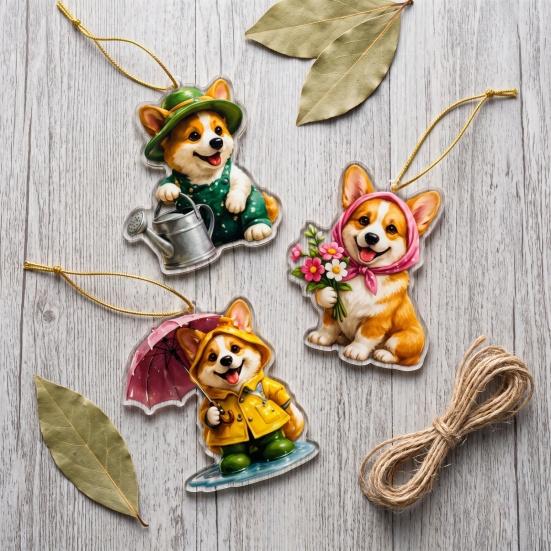 Puppy Ornament Blind Box Cute Puppies Advent Calendar, 24 Days Christmas Countdown Calendar with 2D Corgi Gardening Flat Acrylic Dog Pendants for