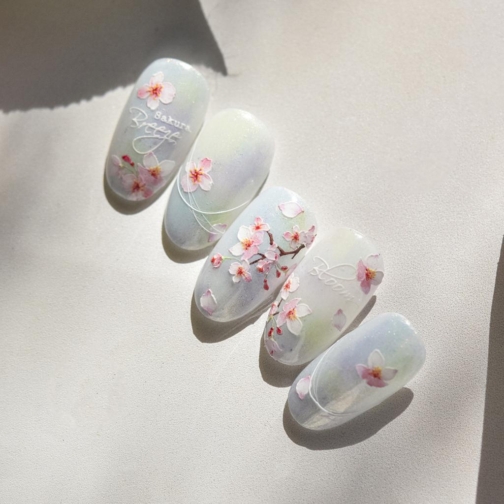 Flowers Blooming Cherry Blossom Sakura Living Peach Branch 5D Soft Relief Spring Adhesive Nail Art Sticker Chic Manicure Decals