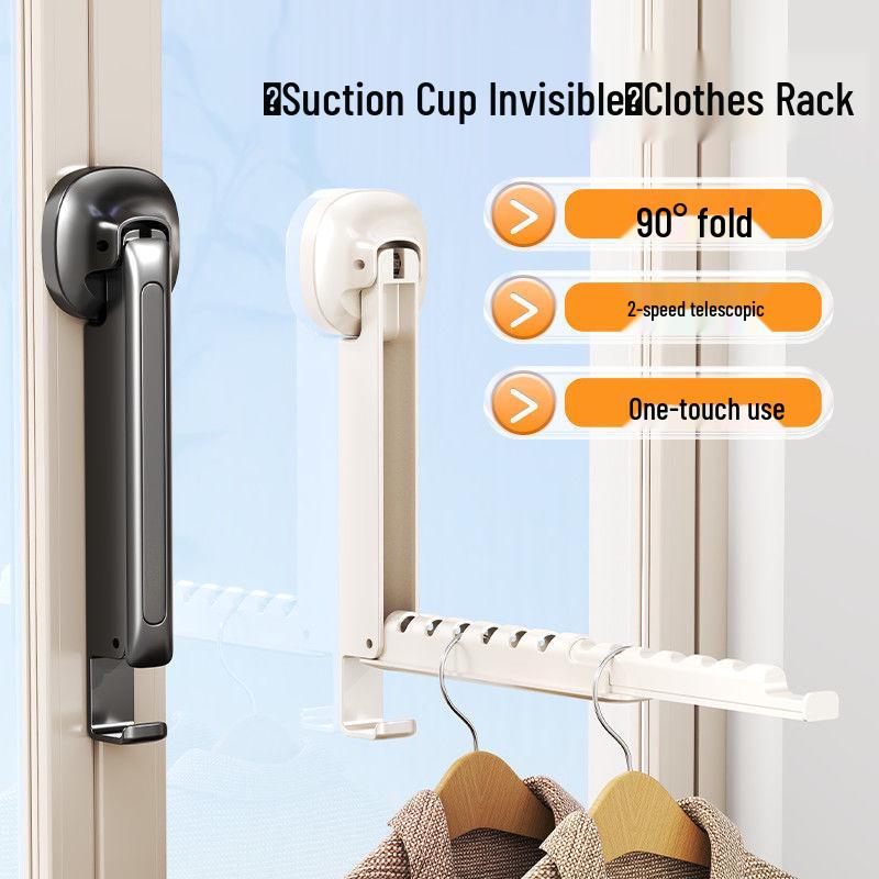 Retractable Suction Cup Wall-Mounted Clothes Rack for Balcony and Window Gun Gray