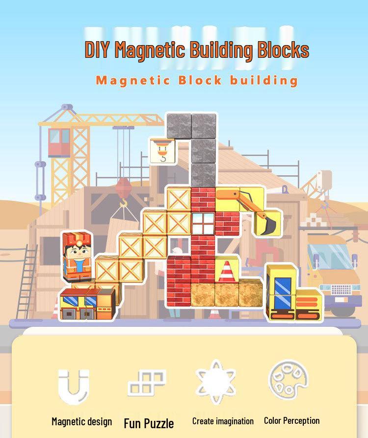 Cross-Border Excavator Magnetic Building Blocks Set: Children's Educational Toy in a Portable Iron Box