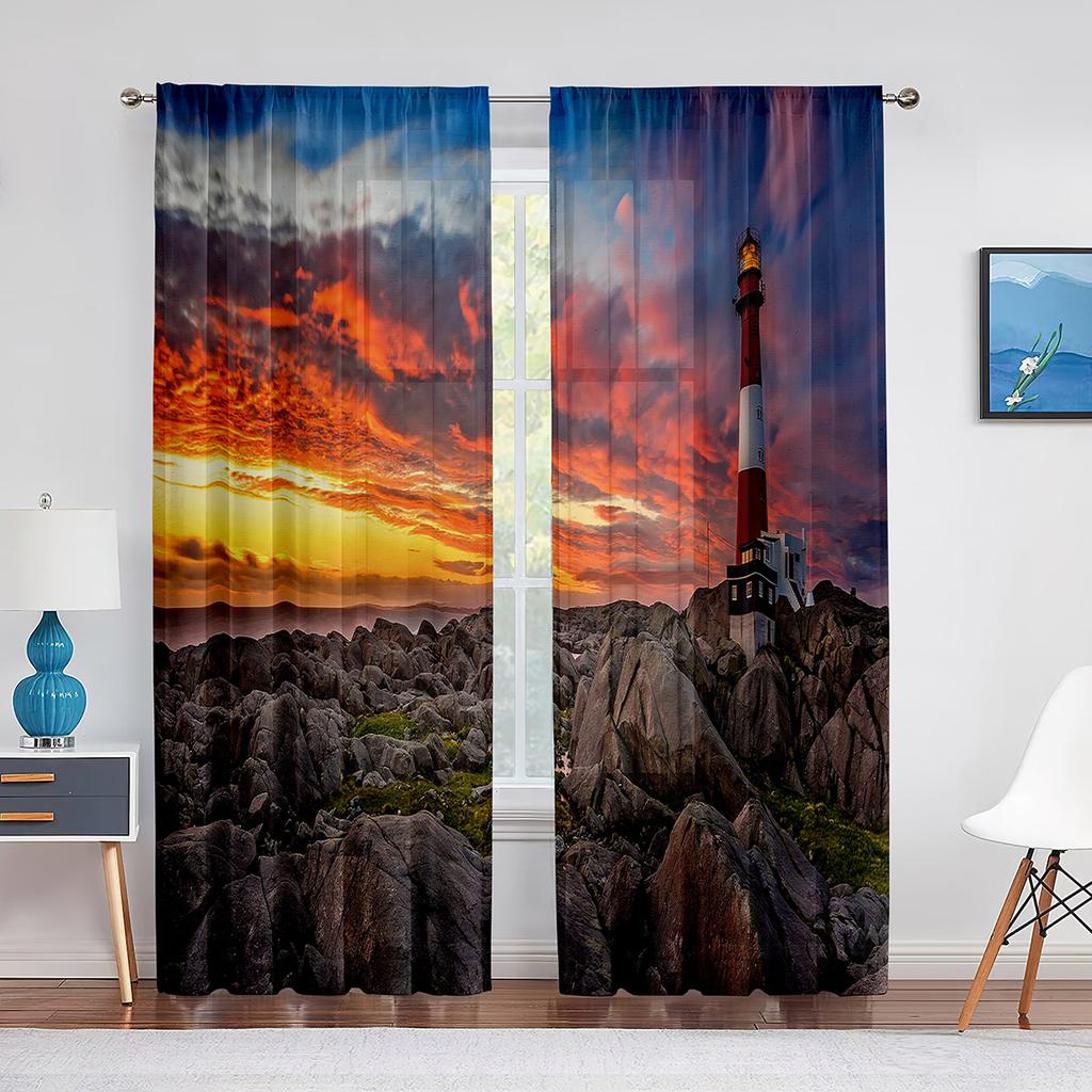 Far Peisaj Marin Apus de Soare Stânci Perdele Tulle pentru Dormitor Moderne Transparente Voile Decor Acasă Draperii Fereastră Bucătărie